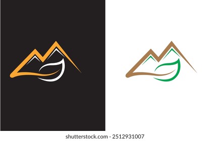 Mountains leaf Logo design vector Template
