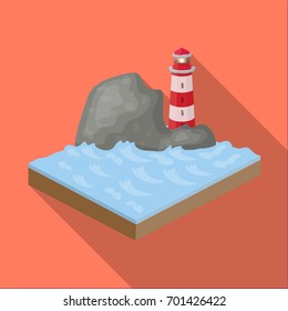 Mountains, lighthouse and Sea . Relief and mountains single icon in flat style isometric vector symbol stock illustration web.