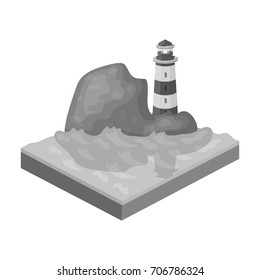 Mountains, lighthouse and Sea . Relief and mountains single icon in monochrome style isometric vector symbol illustration web.