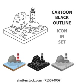 Mountains, lighthouse and Sea . Relief and mountains single icon in cartoon style isometric vector symbol stock illustration web.