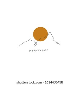 Mountains Line Art Print Abstract Modern Digital Painting Terracotta Color Abstraction Poster Contemporary Print Burnt Orange Vector Illustration Clipart