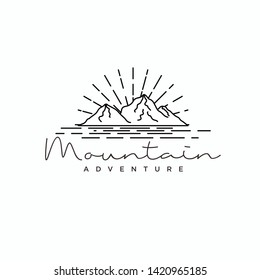 mountains line art, vector illustration, trendy linear style, mountain logo design inspiration