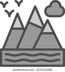 Mountains Line Filled Greyscale Vector Icon Design