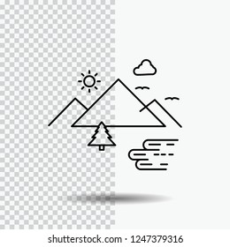 Mountains Line Icon on Transparent Background. Black Icon Vector Illustration