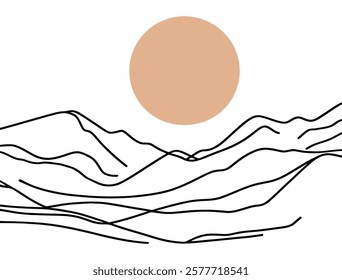 Mountains linear background. Hand drawn mountain landscape. Vector illustration.