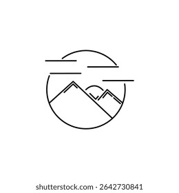 Icono lineal de montañas. Paisaje de la línea de Vector de las tierras altas ilustración