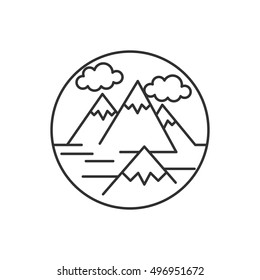 mountains, linear icon. Landscape of the highlands, vector line illustration