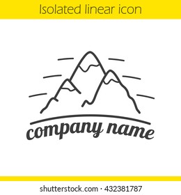 Mountains linear logo. Thin line illustration. Hiking, mountaineering and alpinism company emblem. Contour icon. Vector isolated outline drawing