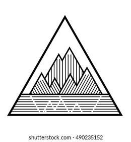 Mountains in lines. Abstract graphic drawing. Black and white. Vector illustration.