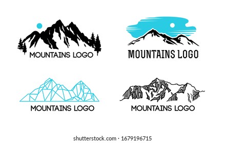 Mountains lodos collection. Emblems with stylised mountain landscape
