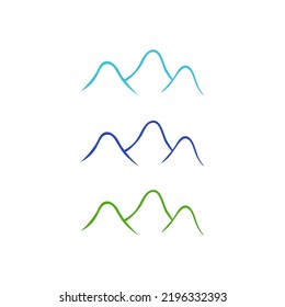 Mountains Logo in 3 Color variants ( Light blue, Dark blue, Green ) perfect for Outdoor Shops, Adventure Expedition and more.. isolated on White