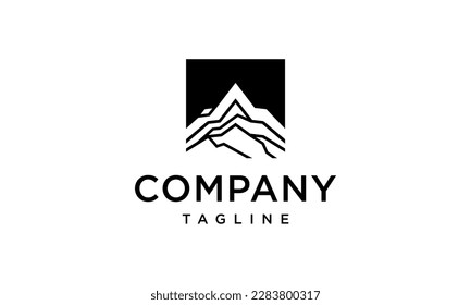 Mountains logo design inside a square