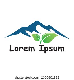 Mountains logo design with leaves, nature mountain logo