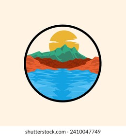 Diseño del logo de las montañas, ilustración vectorial. Adecuado como icono de marca de logotipo al aire libre o para la impresión de camisetas y otras necesidades