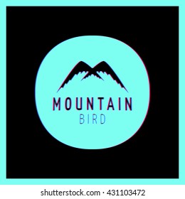 Mountains logo design vector template. Bird silhouette fly up. 3d style