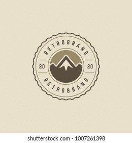 Mountains logo emblem vector illustration. Outdoor adventure expedition, mountains silhouette shirt, print stamp. Vintage typography badge design.