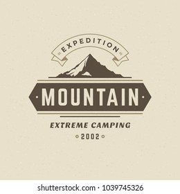 Mountains logo emblem vector illustration. Outdoor adventure expedition, mountains silhouette shirt, print stamp. Vintage typography badge design.