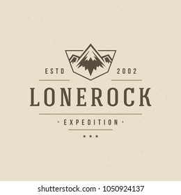 Mountains logo emblem vector illustration. Outdoor adventure expedition, mountains silhouette shirt, print stamp. Vintage typography badge design.