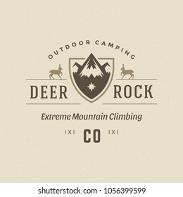 Mountains logo emblem vector illustration. Outdoor adventure expedition, mountains silhouette shirt, print stamp. Vintage typography badge design.