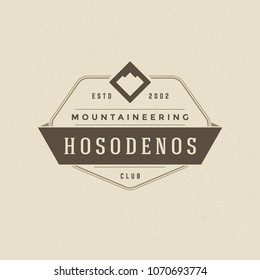 Mountains logo emblem vector illustration. Outdoor adventure expedition, mountains silhouette shirt, print stamp. Vintage typography badge design.