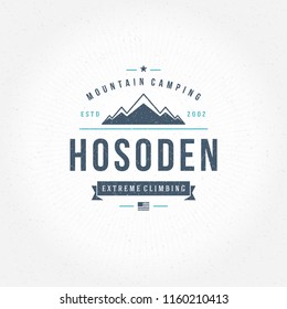 Mountains logo emblem vector illustration. Outdoor adventure expedition, mountains silhouette shirt, print stamp. Vintage typography badge design.