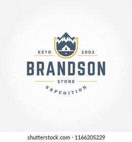 Mountains logo emblem vector illustration. Outdoor adventure expedition, mountains silhouette shirt, print stamp. Vintage typography badge design.