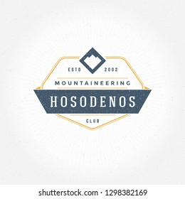 Mountains logo emblem vector illustration. Outdoor adventure expedition, mountains silhouette shirt, print stamp. Vintage typography badge design.