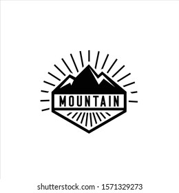 Mountains logo emblem vector illustration. Outdoor adventure expedition, mountains silhouette shirt, print stamp. Vintage typography badge design.