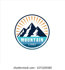 Mountains logo emblem vector illustration. Outdoor adventure expedition, mountains silhouette shirt, print stamp. Vintage typography badge design.