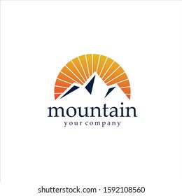 Mountains logo emblem vector illustration. Outdoor adventure expedition, mountains silhouette shirt, print stamp. Vintage typography badge design.