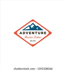 Mountains logo emblem vector illustration. Outdoor adventure expedition, mountains silhouette shirt, print stamp. Vintage typography badge design.