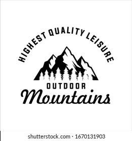 Das Mountains-Logo ist eine Vektorillustration-Illustration. Outdoor-Abenteuerexpedition, Berge Silhouette-Hemd, Druckmarke. Vintage-Typografie
