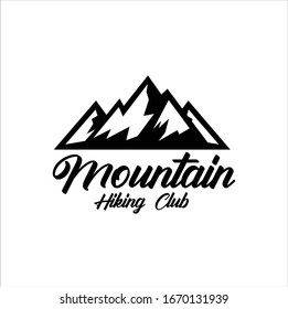 Mountains logo emblem vector illustration. Outdoor adventure expedition, mountains silhouette shirt, print stamp. Vintage typography