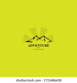 Mountains logo emblem vector illustration. Outdoor adventure expedition, mountains silhouette shirt, print stamp. Vintage typography