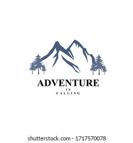 Mountains logo emblem vector illustration. Outdoor adventure expedition, mountains silhouette shirt, print stamp. Vintage typography