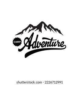 Mountains logo emblem vector illustration. Outdoor adventure expedition, mountains silhouette shirt, print stamp. Vintage typography