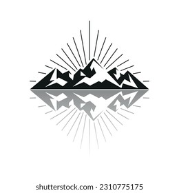 Mountains logo emblem vector illustration. Outdoor adventure expedition, mountains silhouette shirt, print stamp. Vintage typography