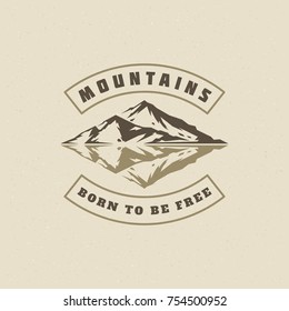 Mountains logo emblem vector illustration. Outdoor adventure expedition, mountains silhouette shirt, print stamp. Vintage typography badge design.
