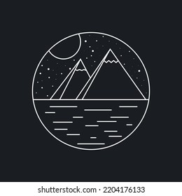 Mountains Logo. Flat Mountains. Line Stars Mountains logo.