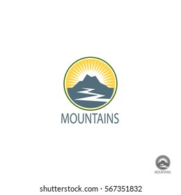 Mountains logo, icon Vector Illustration, Graphic Design For Web, Websites, App, Print, Presentation Templates, Mobile Applications And Promotional Materials. Different Shape