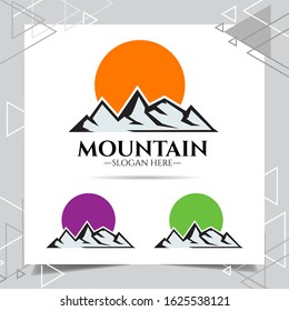 Mountains logo illustration, outdoor adventure. Illustration Peak, hill or expedition logo. Simple and minimalist style