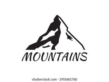 Mountains logo or label design. Mountain icon. Travel, adventure graphic design template. Vector illustration.