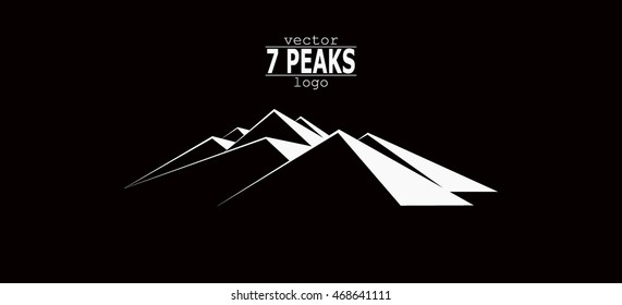 Mountains logo. Seven peaks. Black background.