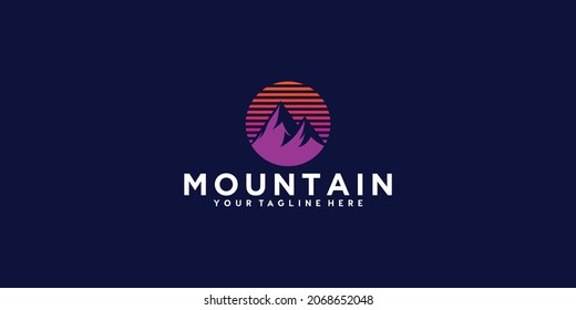 mountains logo silhouette on stripes background