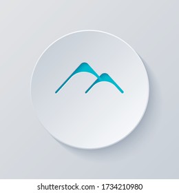 Logo de las montañas, icono simple. Cortar círculo con capas grises y azules. Estilo de papel