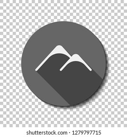 Mountains logo, simple icon. flat icon, long shadow, circle, transparent grid. Badge or sticker style