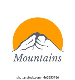 Mountains logo with sun , vector illustration