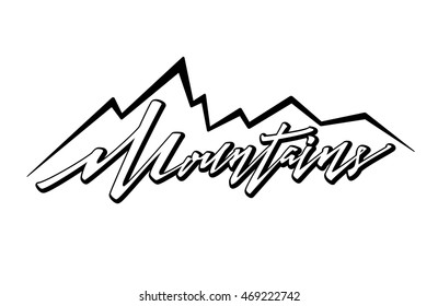 mountains logo. Vector logotype template. Hand drawn lettering