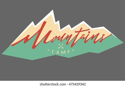 mountains logo. Vector logotype template. Hand drawn lettering