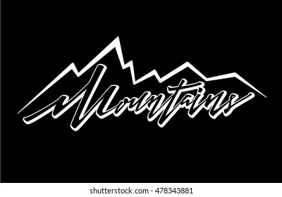 mountains logo. Vector logotype template. Hand drawn lettering